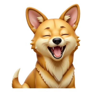 Cinematic Cute Yawning Dingo Portrait Emoji, Head tilted slightly with a dramatic, wide-open yawn, showcasing a soft, sandy fur with gently drooping ears and round amber eyes barely open in drowsy contentment, Simplified yet irresistibly adorable features, highly detailed, glowing with a soft, cozy glow, high shine, relaxed yet expressive, stylized with a touch of wild charm, bright and endearing, soft glowing outline, capturing the essence of a sleepy yet affectionate dingo, so drowsy it feels like it could stretch out of the screen and curl up for a nap! sticker