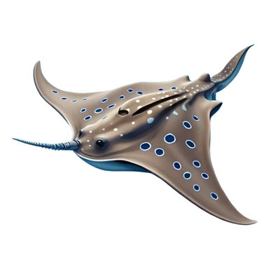 Spotted eagle sting ray with wide wingspan and long stinger tail viewed from above sticker