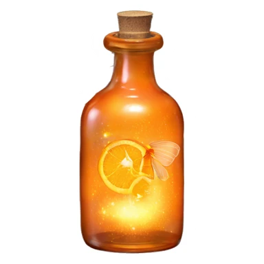 Orange magic fairy light sparkling old Antique bottle with poison and with herbal and flowers sticker
