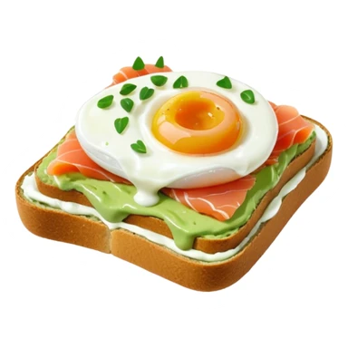 avocado toast with salmon and pachot eggs, under green cream  sticker