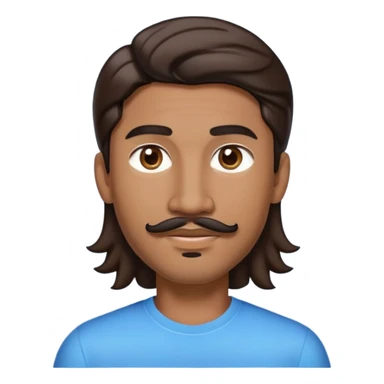 Apple-style emoji of young man with medium brown skin, mixed-race ethnicity, long wavy dark brown hair with perfect center part, cartoon-like stylized appearance, mustache separated from goatee, medium brown eyes, small diamond stud earrings, head only with no shoulders or neck sticker