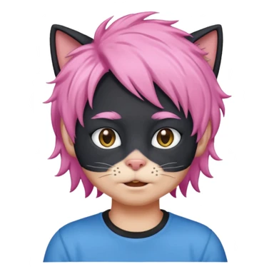 Black cat wearing a male pink hair wig, blue T-shirt sticker