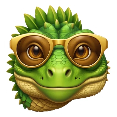 rich capitalist iguana head with golden glossy sunglasses sticker