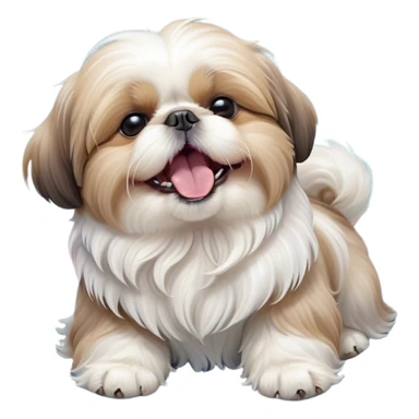 Cinematic Cute Yawning Shih Tzu Portrait Emoji, Head gently tilted with an irresistibly cute yawn and sleepy, half-closed eyes, showcasing a luxurious, fluffy fur in gentle pastel tones, simplified yet endearingly detailed, glowing with a soft, drowsy radiance, high shine, exuding tender, sleepy charm, styled with a delicate, soft glowing outline, capturing the essence of a Shih Tzu caught in a moment of adorable, sleepy bliss! sticker