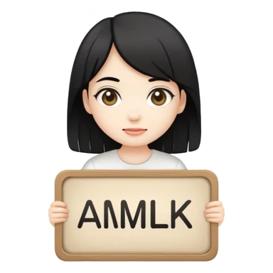 Chibi cult girl emoji, flat vector style, bold outline, holding a sign that says “AMILK” in clear capital letters, centered, simple background sticker