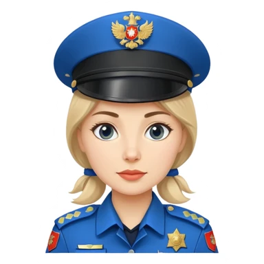 Female Russian police officer with traditional Russian police hat and blue uniform sticker