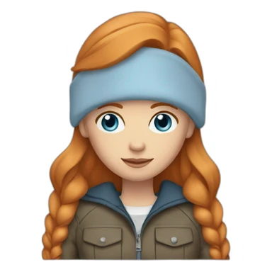 Straight ginger hair and blue eyes woman with a Canadian jacket sticker
