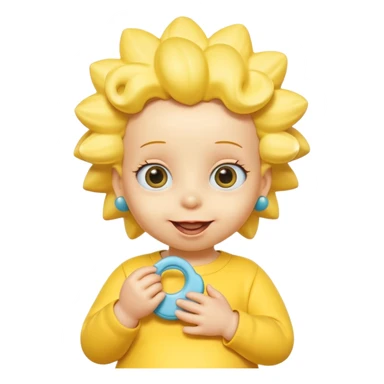 A 3D cartoon baby character fully yellow skin, styled like Maggie Simpson, with pacifier, big eyes, smooth shading, Memoji-style rendering, consistent with other yellow Simpsons characters. sticker