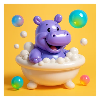 happy hippo with bubbles in bathtub sticker