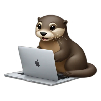 female otter use a macbook and his back is against a pillow sticker