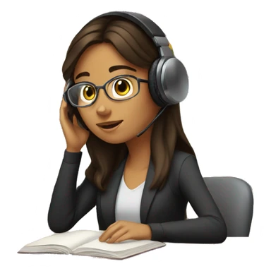 Brunette Female with headphones Studying in library sticker