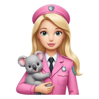 Blonde Barbie model, zookeeper holding koala, pink uniform sticker