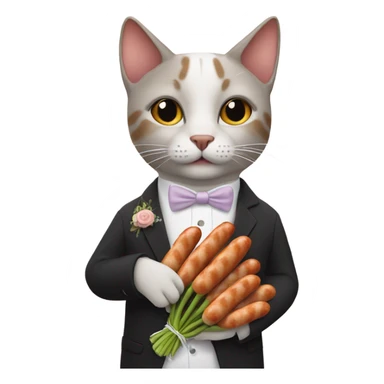 A cat getting married instead of a bouquet of sausages sticker