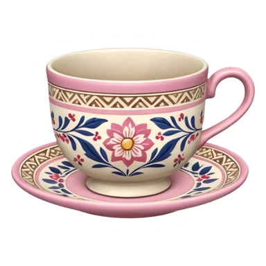 Pink white & beige Talavera tea cup sticker