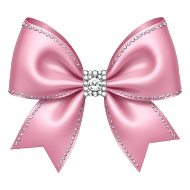 Cutesy pink bow emoji. Shiny baby pink satin ribbon. It's silver glitter sparkles on it. Shiny with rhinestones and shadowed to look three-dimensional sticker