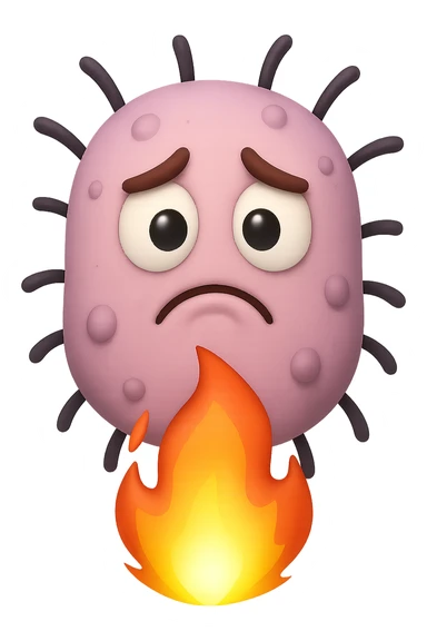 EMOJI STILE IPHONE 3D DI BATTERI INTESTINALI 3D CON ESPRESSIONE TRISTE  IN VOLTO MENTRE SOTTO DI LORO BRUCIA UNA FIAMMA, FAGLI ANCHE LA PARTE BIANCA DEGLI OCCHI, NON SOLO LA PUPILLA sticker