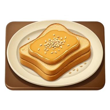 A slice of crispy golden toast with miso butter spread on top, rich brown glossy miso butter with sesame seeds, Japanese style, minimalist icon style sticker
