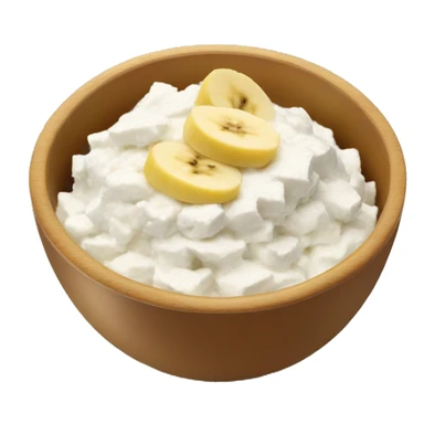 Cottage cheese in a bowl with banana slices as a topping sticker