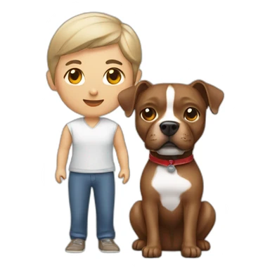 man and Chinese lady with brown Staffordshire terrier dog sticker
