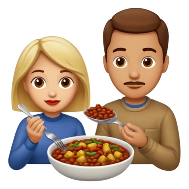 ligth couple having dinner of chili, beans and potatoes sticker