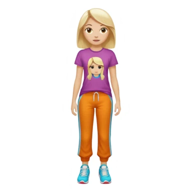 Hiphop dancer, with cute big pants, sneakers, and t-shirt. White girl blond. Coloufull shirt. No pocket pants sticker