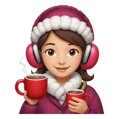 A cozy vendor with fluffy earmuffs, handing out steaming cocoa with a warm smile. sticker