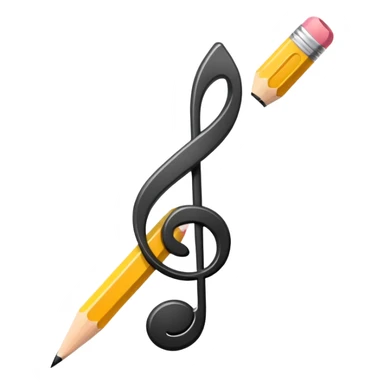 Minimalistic flat vector icon, iOS style, thin black contour on white background. Musical note with a pencil crossing it. Clean, no text, no shadows sticker