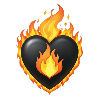 The heart is black and there is fire around sticker