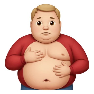 a cartoon fat man holding his stomach while looking confused? sticker