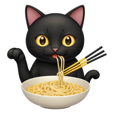 black cat with noodles sticker