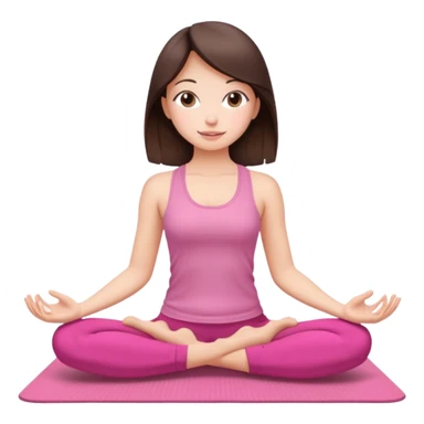 Brunette mid straught hair girl. Slim. Doing loto yoga pose on a Pink set and a Pink mat sticker