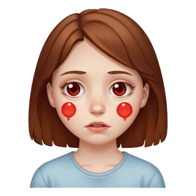 brown haired girl puffy swollen red circles around her eyes sticker