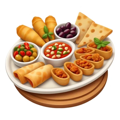 Cinematic Realistic Tapas Dish Emoji, depicted as an assortment of small, flavorful Spanish appetizers rendered with vibrant detail and warm, inviting lighting. sticker