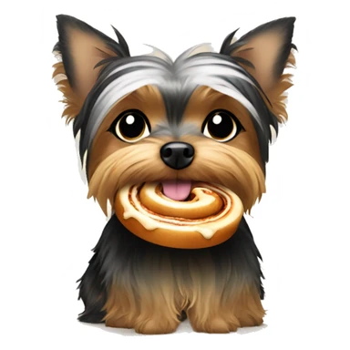 Yorkie dog eating a cinnamon roll  sticker