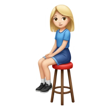 a girl is sitting on a stool whole body toward left side sticker