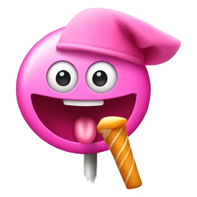 A silly face with a pink hat eating a lollipop  sticker