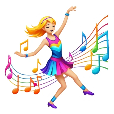 An icon showing vibrant musical notes and rhythm bars, inspired by Muse Dash. The design features colorful, dynamic elements flowing in sync with the beat, with a character dancing in the background. Bright, energetic visuals emphasize the excitement of rhythm-based gameplay. Transparent background. sticker