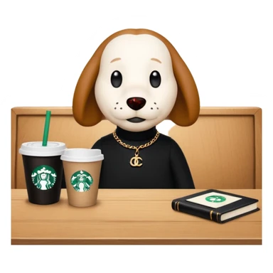 snoopy in a desk with starbucks and his chanel purse sticker