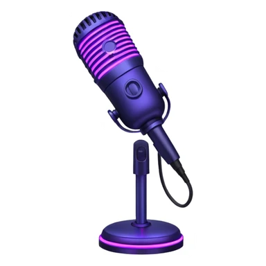 desktop studio microphone with neon glow effect, blue and purple neon glow on top left, pink neon glow on bottom right sticker
