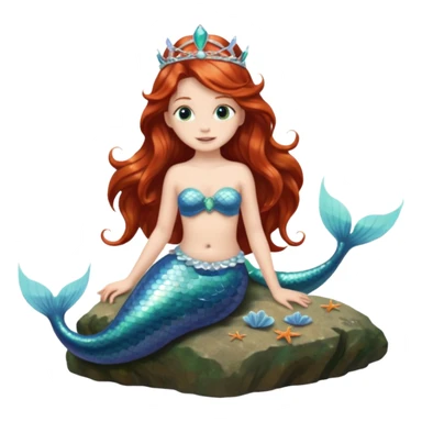 Mermaid with Shell Crown – Long flowing hair, shell tiar, sitting on rock sticker