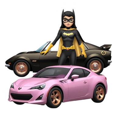 Relaxed adult 60’s Batgirl’s full reality crime fighting themed Satin black and rose gold painted Scion FR-S pursuit vehicle hot rod off road capable  sticker