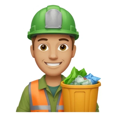 garbage man with green helmet holding garbage  sticker