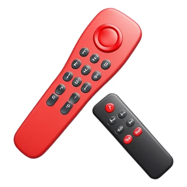 one black tv remote control with red border,  2Dimensions. The remote control have to have 4 buttons in black and one big one in red and the play sign sticker
