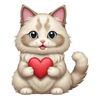 Full body ragdoll Cat holding a heart and mouth open, blush on cheeks sticker