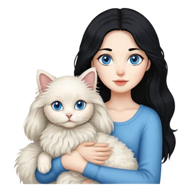 Lady with long black hair, with a long hair Ragdoll cat and a small poodle  sticker