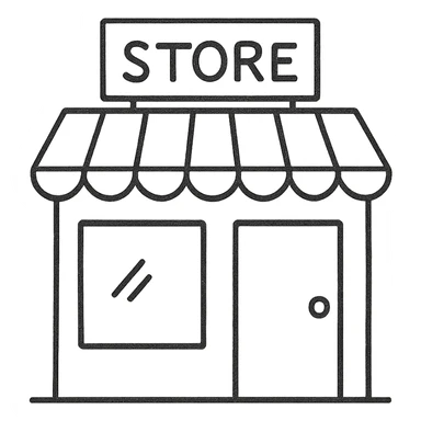hand-drawn outlined icon of a convenience store, sketchy lines, no fill sticker