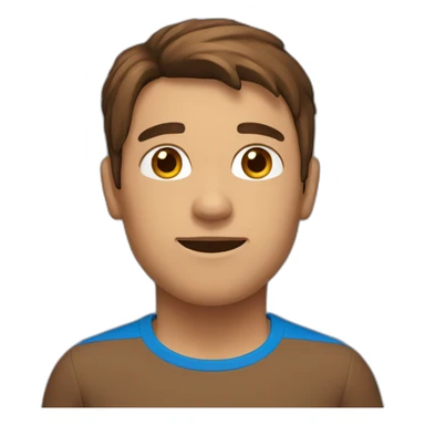 A cubic man, Brown hair, blue t-shirt, Brown skin sticker