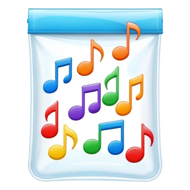 ziplock bag with several colorful music notes inside sticker