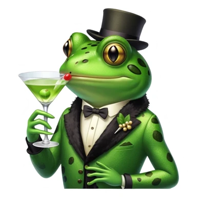 Frog in a boa with a martini sticker