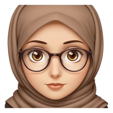 White girl with hazel eyes wearing brown hijab with glasses sticker